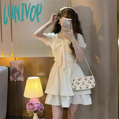 Lunivop Women Mini Dress Summer A Line Pleated Short Dresses For Girl Cute Kawaii Fairycore Fairy