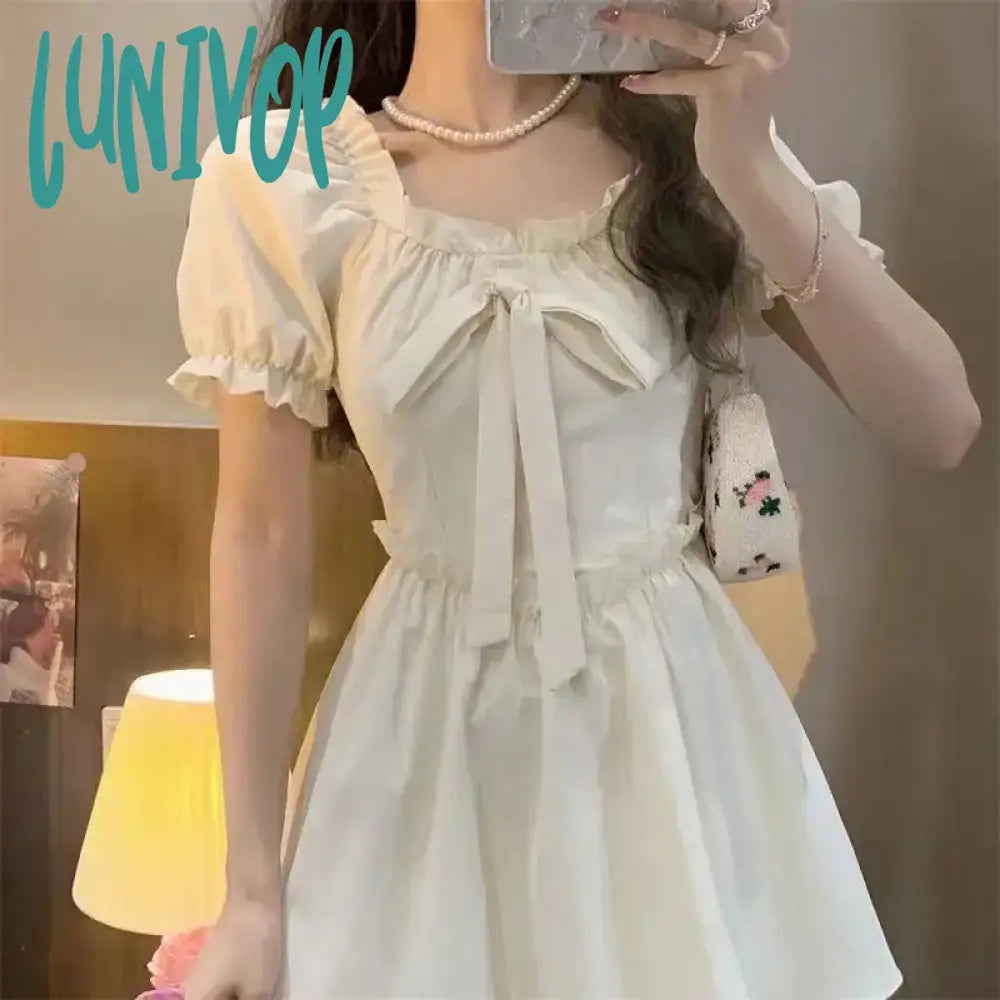 Lunivop Women Mini Dress Summer A Line Pleated Short Dresses For Girl Cute Kawaii Fairycore Fairy