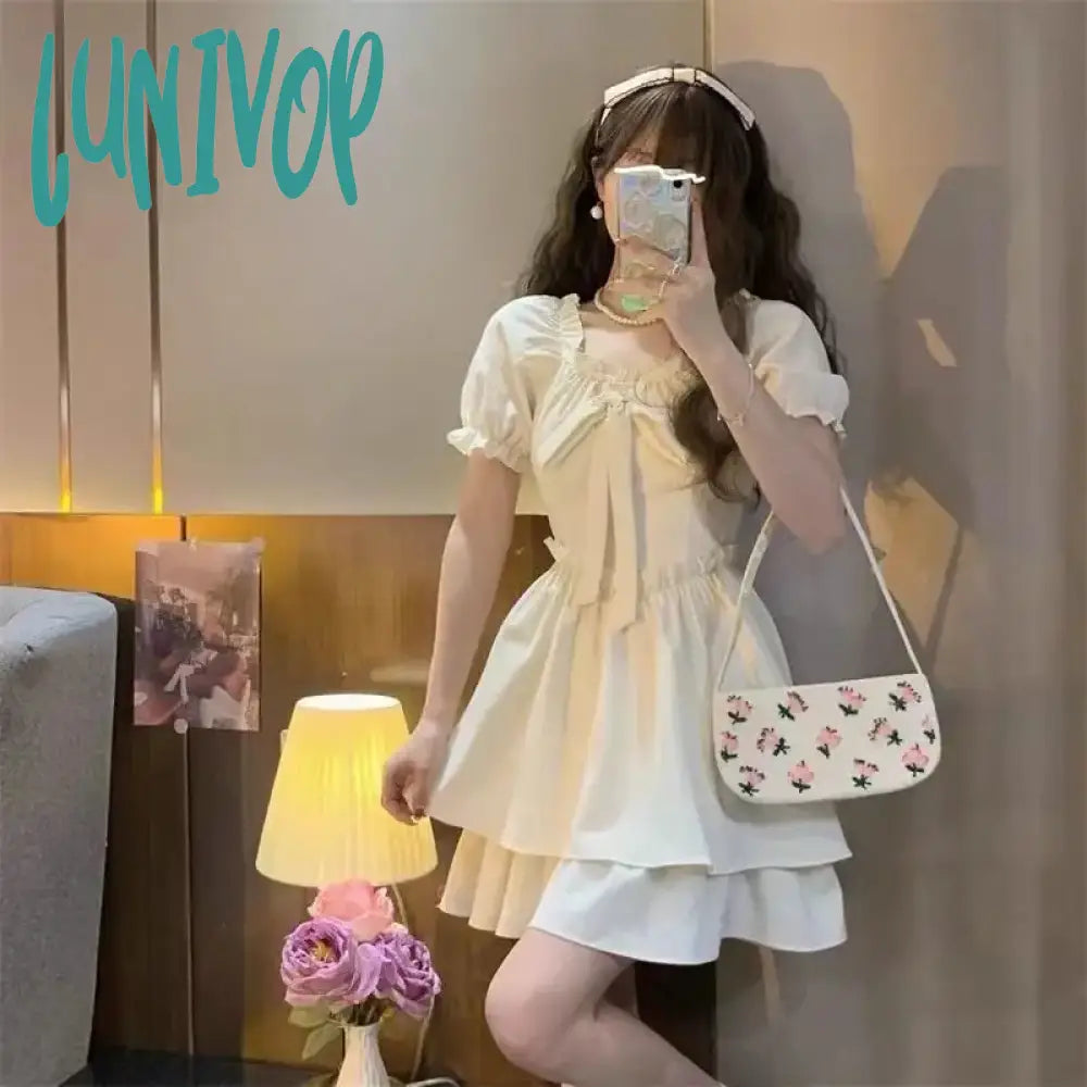 Lunivop Women Mini Dress Summer A Line Pleated Short Dresses For Girl Cute Kawaii Fairycore Fairy