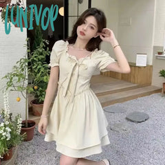 Lunivop Women Mini Dress Summer A Line Pleated Short Dresses For Girl Cute Kawaii Fairycore Fairy