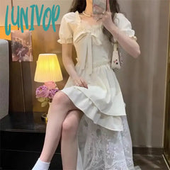 Lunivop Women Mini Dress Summer A Line Pleated Short Dresses For Girl Cute Kawaii Fairycore Fairy