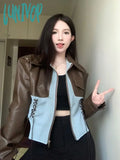 Lunivop Women Patchwork Bandage Y2K Aesthetic Cropped Coats Autumn Streetwear Punk Chaquetas Korean