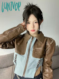 Lunivop Women Patchwork Bandage Y2K Aesthetic Cropped Coats Autumn Streetwear Punk Chaquetas Korean
