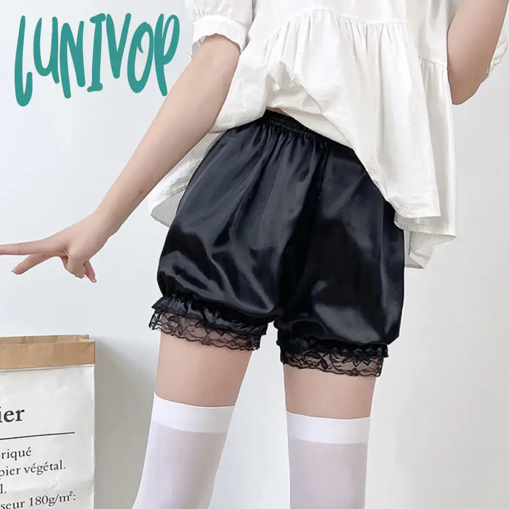 Lunivop Women Safety Pants Japanese Lolita Lace Ruffles Stretchy Shorts Female Breathable Silk