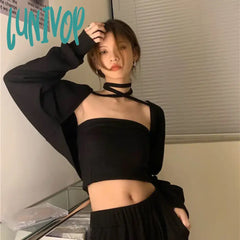 Lunivop Women Sexy Bolero Belt Cropped Sweaters Elegant Design Knitted Cardigan Autumn Winter Long