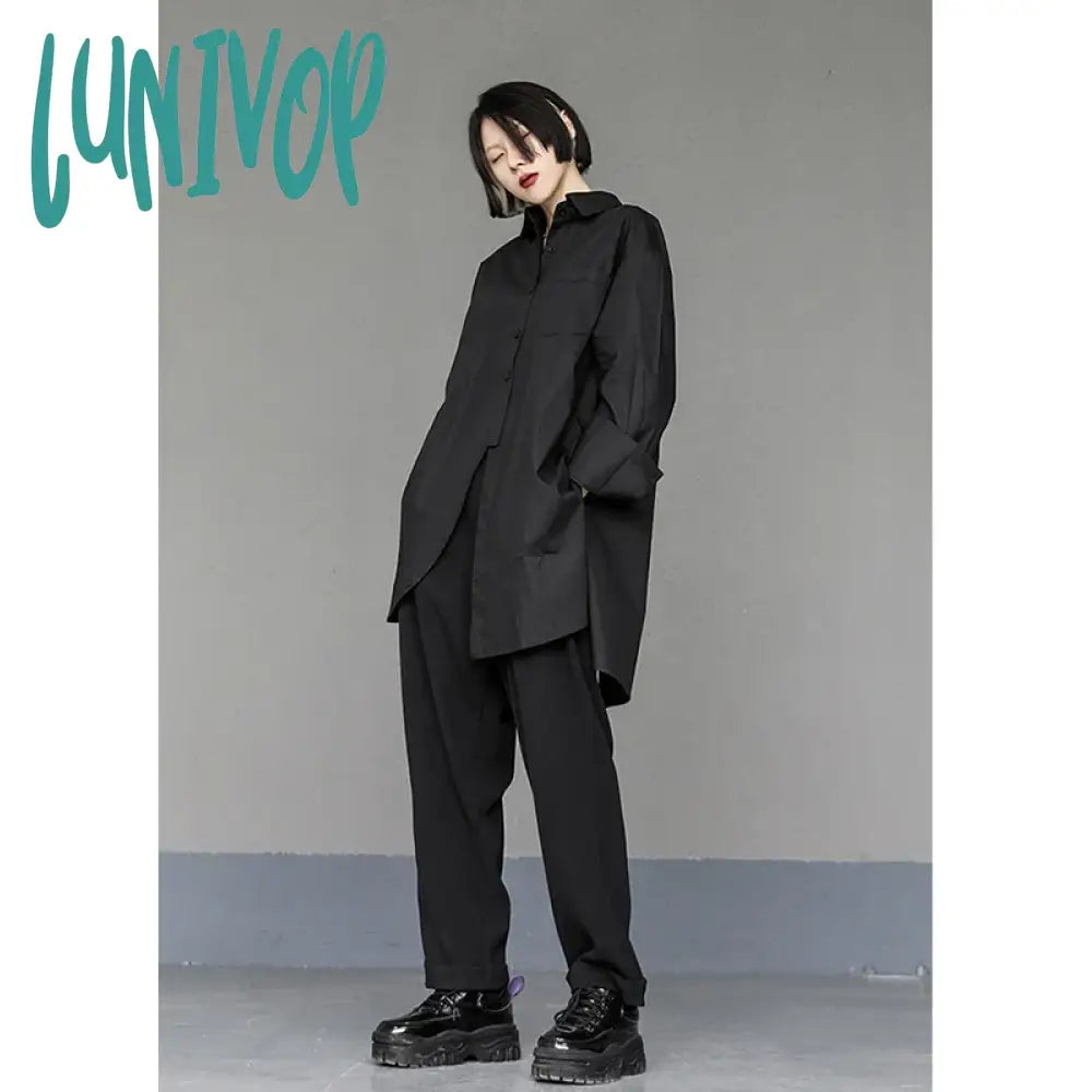 Lunivop Women Shirts Men Gothic Y2K Loose Oversize Casual Neutral Irregular Designer Black Elegant