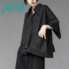 Lunivop Women Shirts Men Gothic Y2K Loose Oversize Casual Neutral Irregular Designer Black Elegant