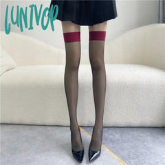 Lunivop Women Stockings Thigh High Red Edge Transparent Sexy Black Silk Sockings Appear Slim