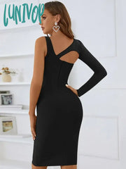 Lunivop Women Summer Sexy Single Sleeve Hollow Out Green Black Mini Bodycon Bandage Dress Elegant
