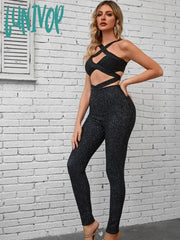 Lunivop Women Summer Style Sexy Cut Out Hollow Glitter Sparkly Black Bodycon Bandage Jumpsuit High