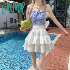 Lunivop Women White Pleated Skirt Summer Mini Korean Fashion Preppy Style For Girls Dance Skirts