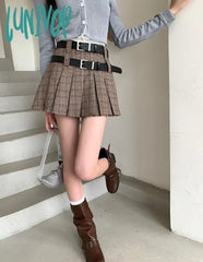 Lunivop Women’s Academy Style Checkered Pleated Short Skirt Summer And Autumn New Chic Young