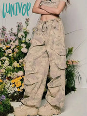 Lunivop Women’s American Retro Hip Hop Camouflage Pants Street Unisex Style Female Loose Wide Leg