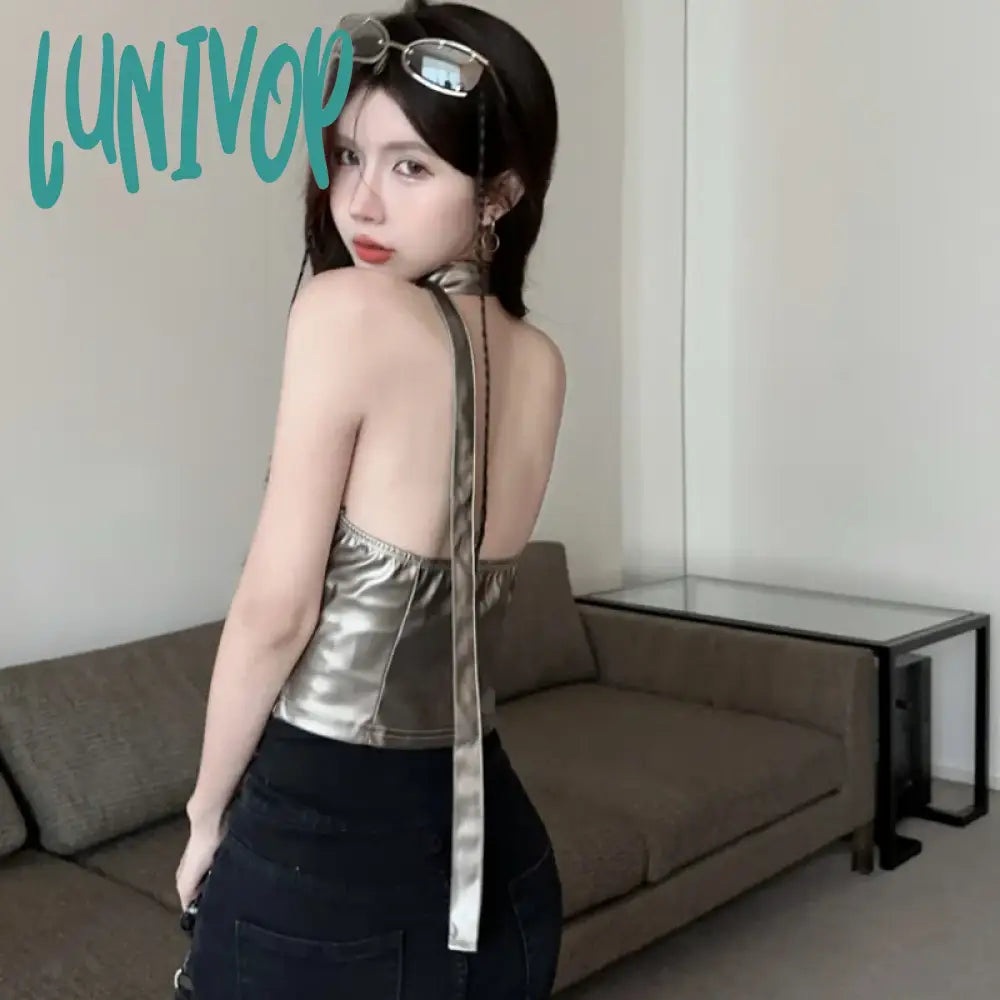 Lunivop Women’s Clothing Silvery Sling Sleeveless Irregular Minimalist Vintage Casual Fashion