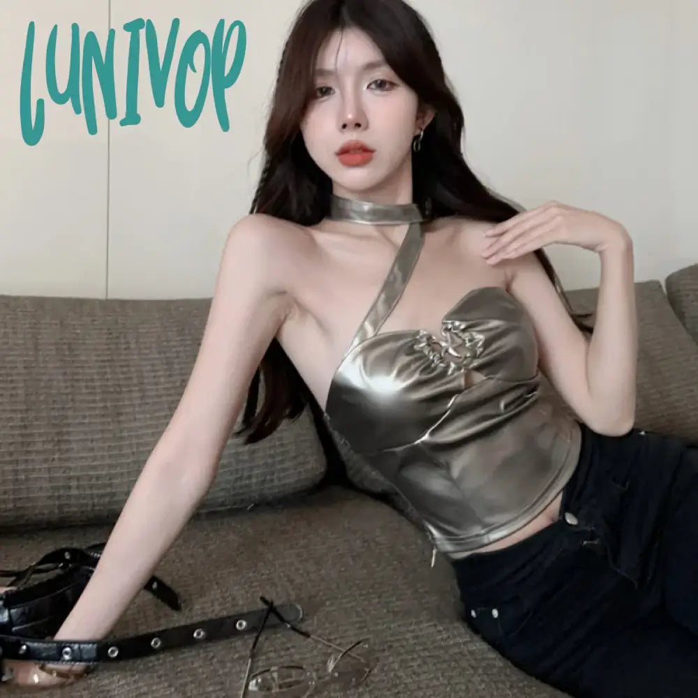 Lunivop Women’s Clothing Silvery Sling Sleeveless Irregular Minimalist Vintage Casual Fashion