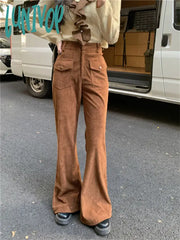 Lunivop Women’s Coffee Colored Corduroy Micro Flared Pants Street Style Fashion Female High