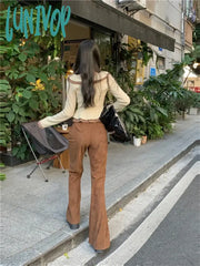 Lunivop Women’s Coffee Colored Corduroy Micro Flared Pants Street Style Fashion Female High