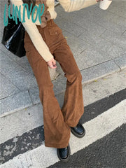 Lunivop Women’s Coffee Colored Corduroy Micro Flared Pants Street Style Fashion Female High
