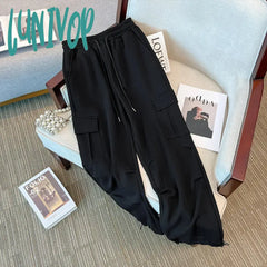 Lunivop Women’s Elastic Waist Drawstring Casual Pants Street Sports Style Female Loose Straight