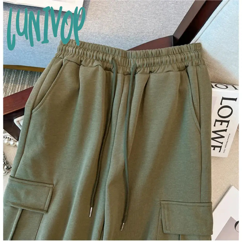 Lunivop Women’s Elastic Waist Drawstring Casual Pants Street Sports Style Female Loose Straight
