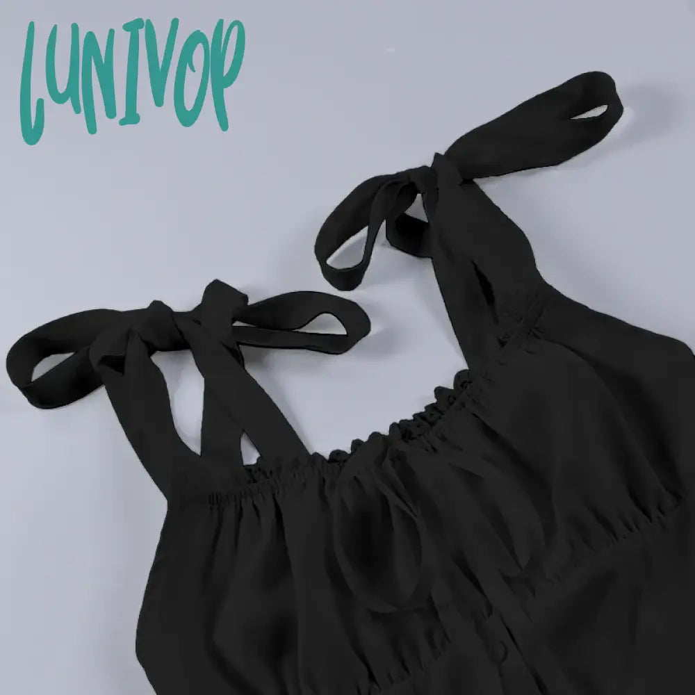 Lunivop Women’s Elegant Directional Design Dress 2024 Summer Solid Color Strappy Shrinking