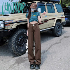 women’s fall fashion 2024 American Retro Brown Wide-Leg Jeans Women's Summer New High Waist Slimming Straight Mop Pants Fashion