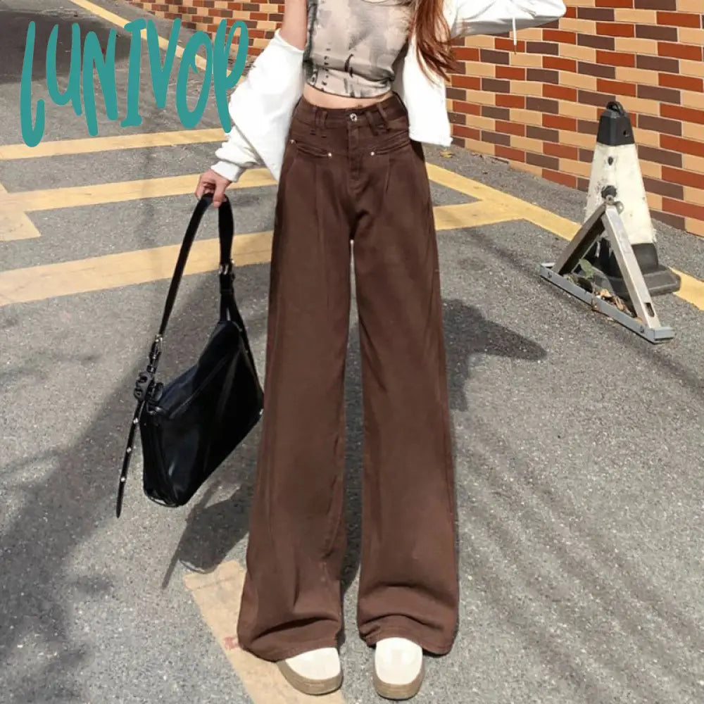 women’s fall fashion 2024 Creamy-white Jeans Women's Spring and Autumn 2024 New High Waist Slimming Narrow Wide Leg Pants Loose Straight Mop Pants