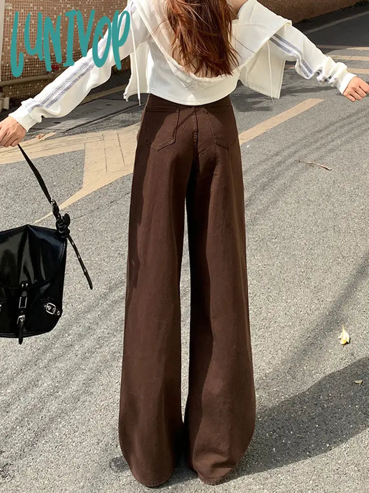 women’s fall fashion 2024 Creamy-white Jeans Women's Spring and Autumn 2024 New High Waist Slimming Narrow Wide Leg Pants Loose Straight Mop Pants