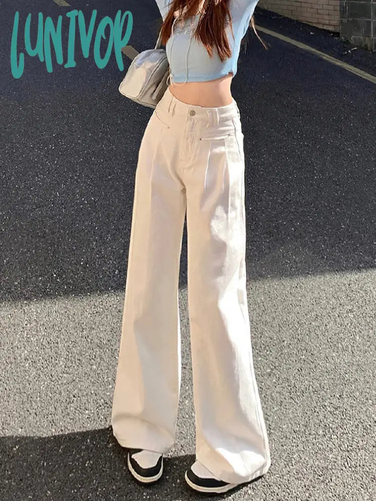 women’s fall fashion 2024 Creamy-white Jeans Women's Spring and Autumn 2024 New High Waist Slimming Narrow Wide Leg Pants Loose Straight Mop Pants