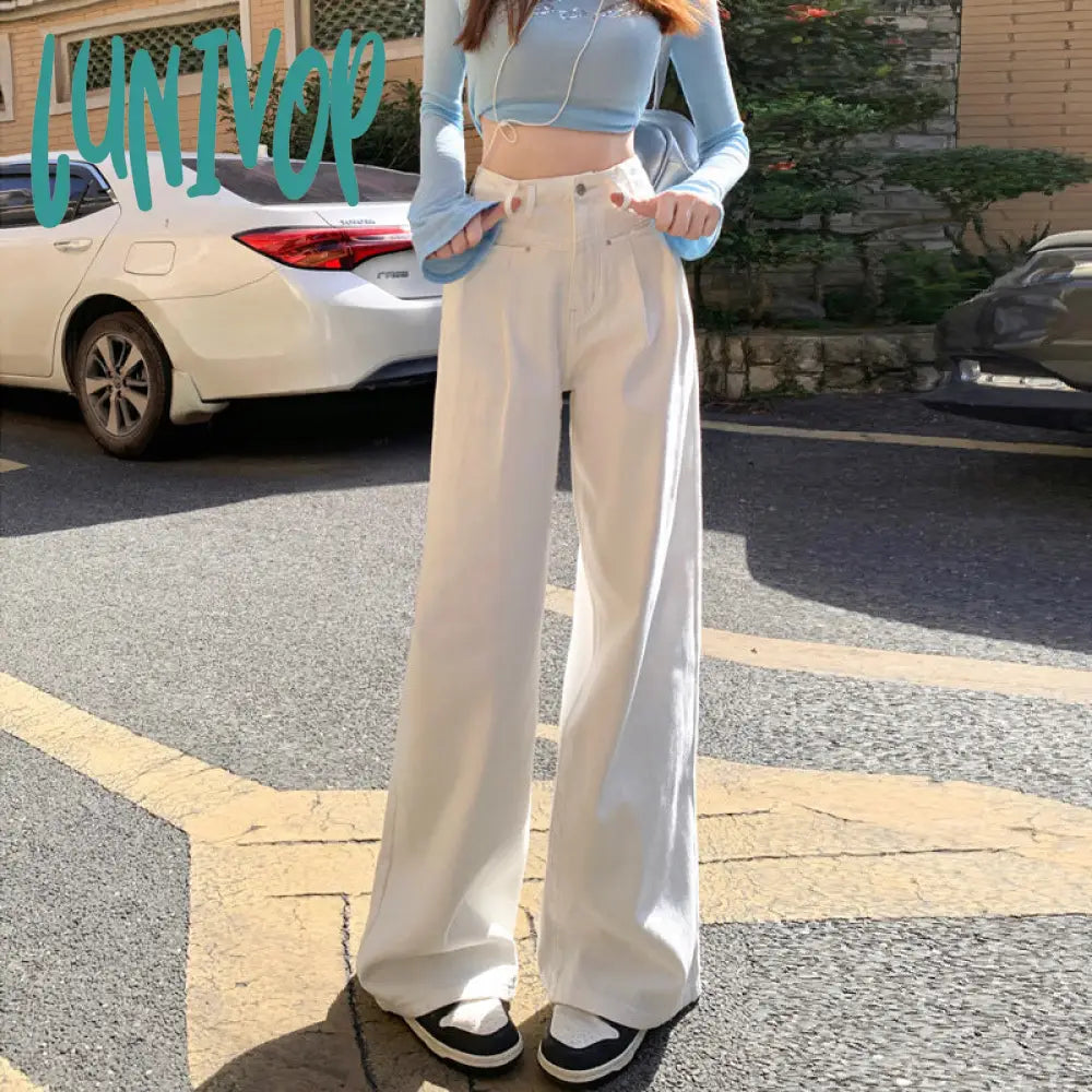 women’s fall fashion 2024 Creamy-white Jeans Women's Spring and Autumn 2024 New High Waist Slimming Narrow Wide Leg Pants Loose Straight Mop Pants