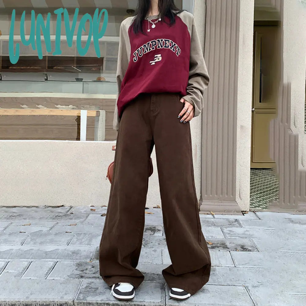 women’s fall fashion 2024 Retro Black and Gray High Waist Wide Leg Jeans Women's New American High Street Loose Draping Mop Straight Pants Fashion