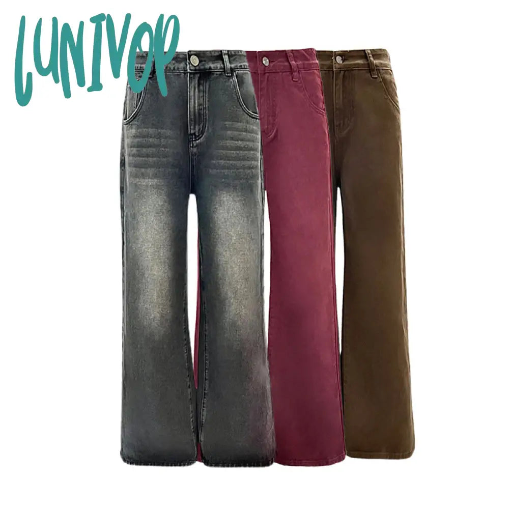 women’s fall fashion 2024 Retro Black and Gray High Waist Wide Leg Jeans Women's New American High Street Loose Draping Mop Straight Pants Fashion
