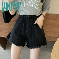 Lunivop Women’s High Waist A-Line Casual Black Denim Shorts Summer New Street Style Young