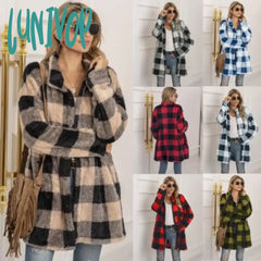 Lunivop Women’s Jacket Wool Coat Plaid Long Fashion Long-Sleeved Women Autumn And Winter Casual