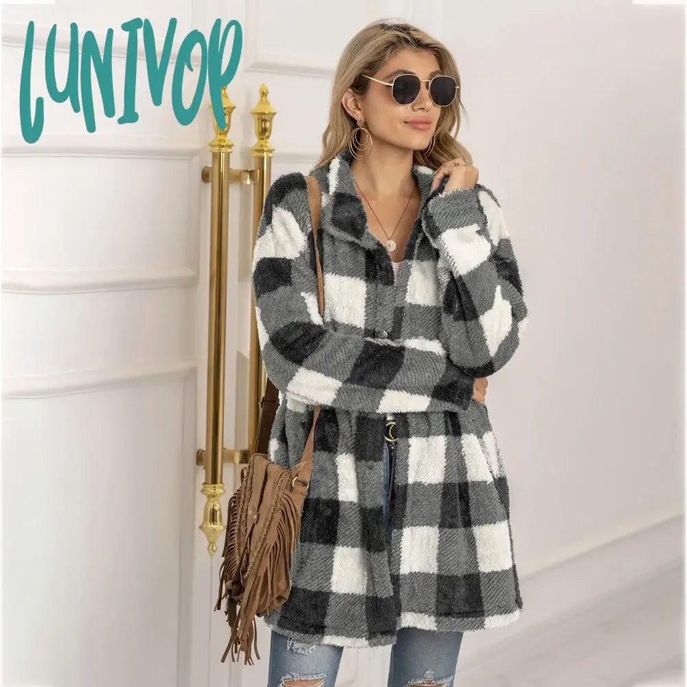 Lunivop Women’s Jacket Wool Coat Plaid Long Fashion Long-Sleeved Women Autumn And Winter Casual