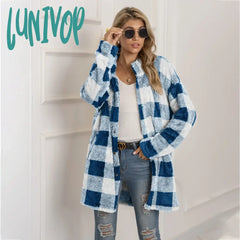 Lunivop Women’s Jacket Wool Coat Plaid Long Fashion Long-Sleeved Women Autumn And Winter Casual