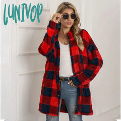 Lunivop Women’s Jacket Wool Coat Plaid Long Fashion Long-Sleeved Women Autumn And Winter Casual