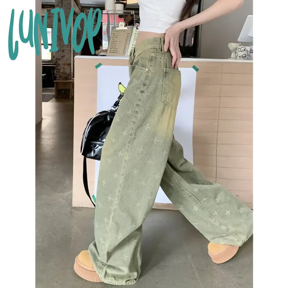 Lunivop Womens Jeans High Waist Vintage Straight Y2K 2024 Summer Classic Denim Pants Streetwear