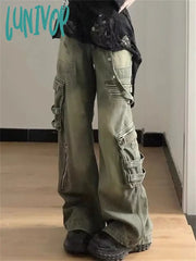 Lunivop Women’s Multi Zipper Design Neutral Style Jeans American Vintage Casual Denim Trousers