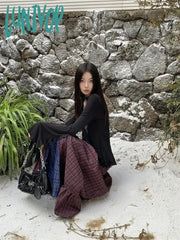 Lunivop Women’s Plaid A-Line Long Skirt Vintage Y2K Harajuku Korean Streetwear Fashion Skirts Emo