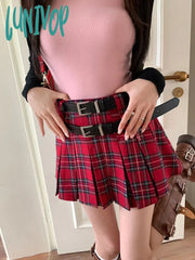 Lunivop Women’s Red Plaid High Waist Mini Skirt Summer New Chic American Academy Style Female