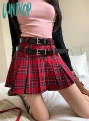 Lunivop Women’s Red Plaid High Waist Mini Skirt Summer New Chic American Academy Style Female