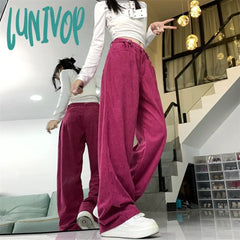Lunivop Women’s Retro Corduroy Casual Pants Street Style Fashion Solid Color Female High Waisted