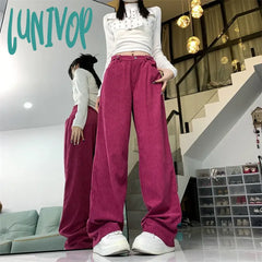 Lunivop Women’s Retro Corduroy Casual Pants Street Style Fashion Solid Color Female High Waisted