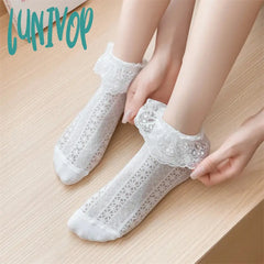 Lunivop Women’s Socks Cute Spring Summer New Solid Color Bow Sweet Short Female Breathable Hollow