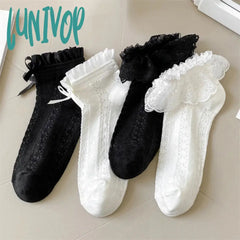 Lunivop Women’s Socks Cute Spring Summer New Solid Color Bow Sweet Short Female Breathable Hollow