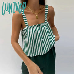 Lunivop Women’s Summer Holiday Backless Loose Fit Crop Tops Fashion Striped Camisole Sleeveless