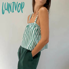 Lunivop Women’s Summer Holiday Backless Loose Fit Crop Tops Fashion Striped Camisole Sleeveless