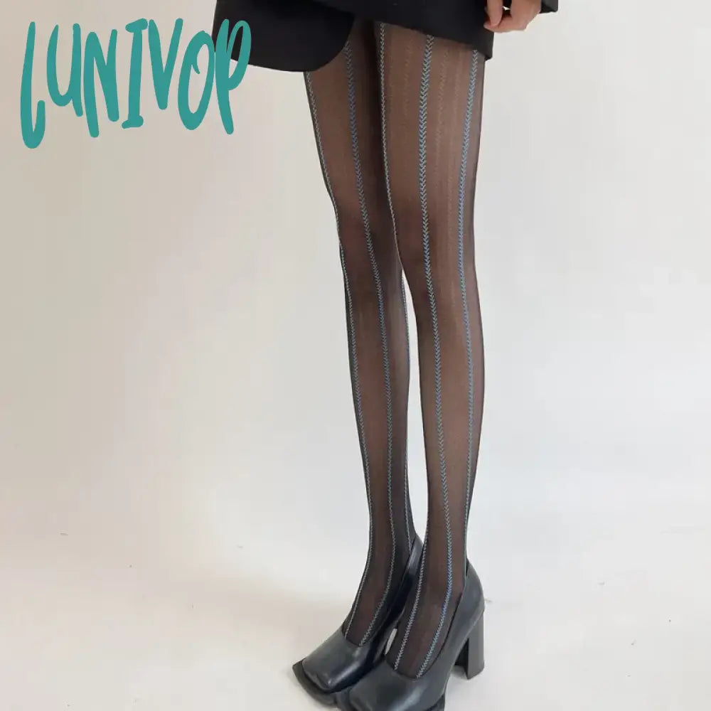 Lunivop Women’s Vintage Sexy Black Vertical Stripes Pattern Stretchy Tights Pantyhose Stockings