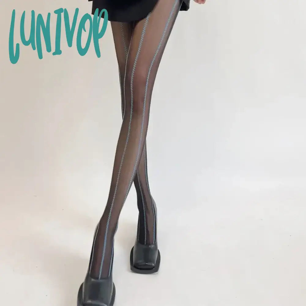 Lunivop Women’s Vintage Sexy Black Vertical Stripes Pattern Stretchy Tights Pantyhose Stockings